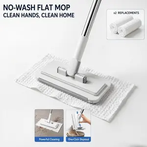 Multifunctional Hands-Free Snap Grip Mop, Contactless Flat Cleaning Mop with Automatic Clamp, Retractable Long Handle, 1-Click Cloth Swap, Portable Wall & Ceiling Home Cleaner with Handle&wooden floor