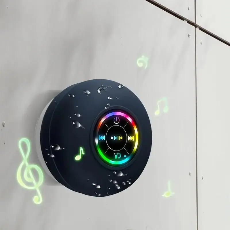 Bluetooth Speaker with Suction Cup and LED Lighting, 360 Bass, Water Proof | Wireless Shower Speaker for Bathtub/Beach/Camping
