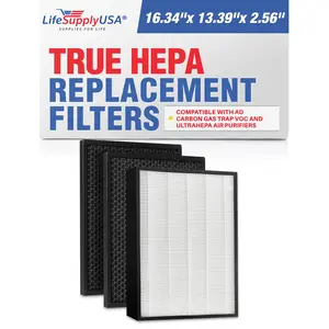 AD-300 Complete HEPA and Carbon Filter Replacement Set Compatible with Air Doctor AD3000 / AD3500 Carbon Gas Trap VOC and UltraHEPA Air Cleaner by LifeSupplyUSA