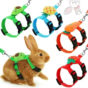 4 Sets Adjustable Bunny Rabbit Harness and Leash Set for Small Pets - Cute Vest Harness Leash with Decoration for Bunny Ferret and Other Small Animals