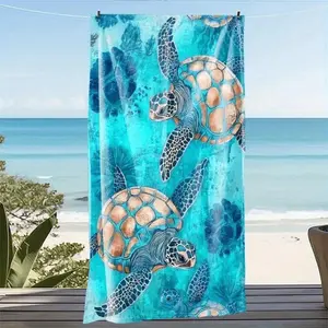 1pc Tropical Sea Turtle Ocean Print Beach Towel - Oversized Super Soft Quick-Dry Microfiber Towel for Yoga, Swimming, Camping, Gym & Travel - Coastal Bath Towel with Vibrant Marine Life Design, Quickdrying Fabric, Yoga Enthusiasts