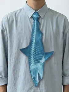 MUS624 3D Printed Shark Tie, X-Ray Shark Necktie Funny Novelty Tie for Men, Unique Fish Cravat Statement Accessory