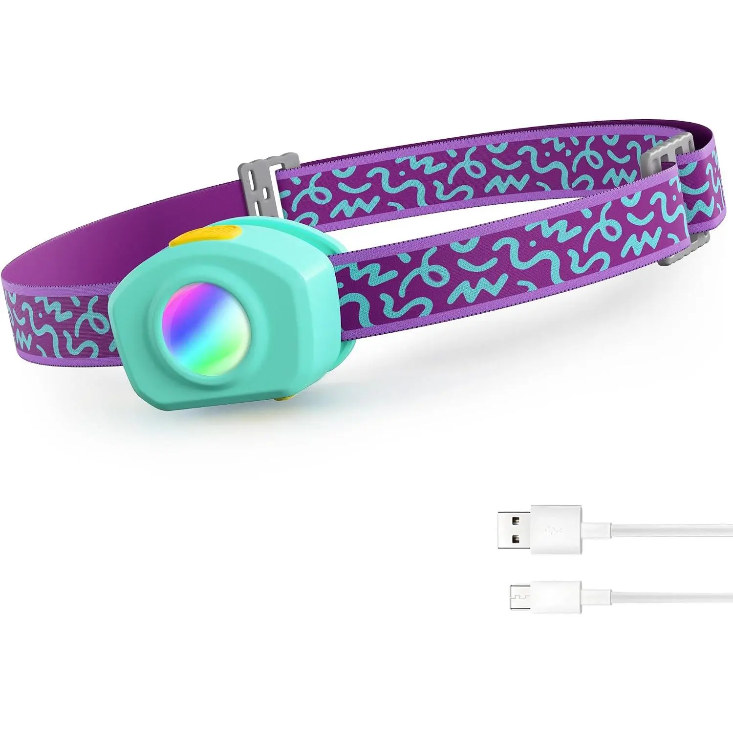 Rechargeable Kids Headlamp, RGB LED Light with Adjustable Band |   RGB Modes, 3 Modes, Adjustable Headband, Lightweight Head Lamp for Kids Camping, Reading, Hiking, Gift for Kids
