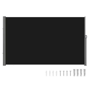 fathersdaygift VEVOR Retractable Side Awning, 71''x 118'' Aluminum Outdoor Privacy Screen, 280g Polyester Water-proof Retractable Patio Screen, UV 30+ Room Divider Wind Screen for Patio, Backyard, Balcony, Black