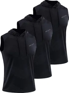 Neleus Men'S Workout Tank Tops 3 Pack Sleeveless Running Shirts with Hoodie
