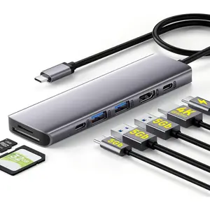 USB C Hub Multiport Adapter,7-in-1 4K 60Hz HDMI Docking Station, 100W PD, SD/TF 3.0 Slots, 2 USB 3.0 & USB C 3.0 5Gbps Data Ports, for MacBook, iPad, Surface, XPS, ChromeBook