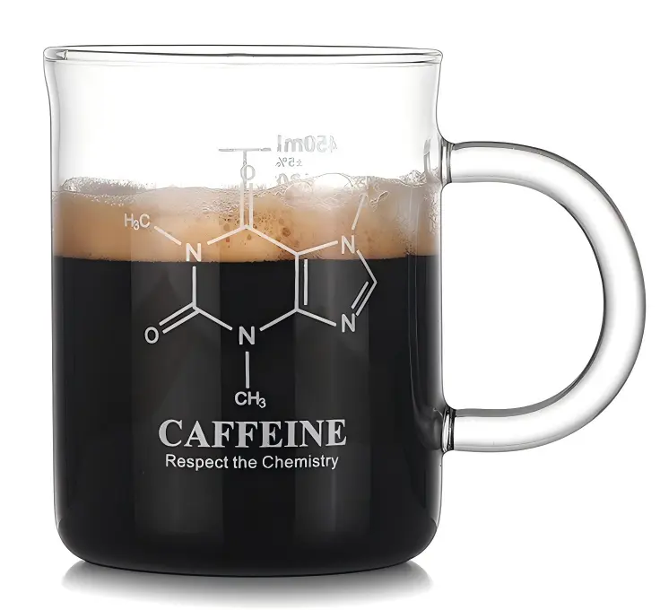 Chemistry Formula Glass Coffee Mug, 15oz High Borosilicate Heat-Resistant Clear Beaker Cup with Handle & Measuring Lines for Science Lovers