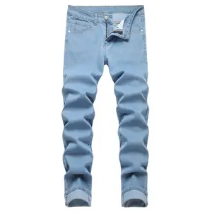 JUNBAOSS Men's Slim Fit Stretch Jeans Casual Fashion Distressed Straight Leg Comfort Flex Waist Denim Pants, Menswear Classic Soft Street Style Cotton Fabric Trouser Natural Hipster Personalized Stylish Streetwear Jeans with Pockets