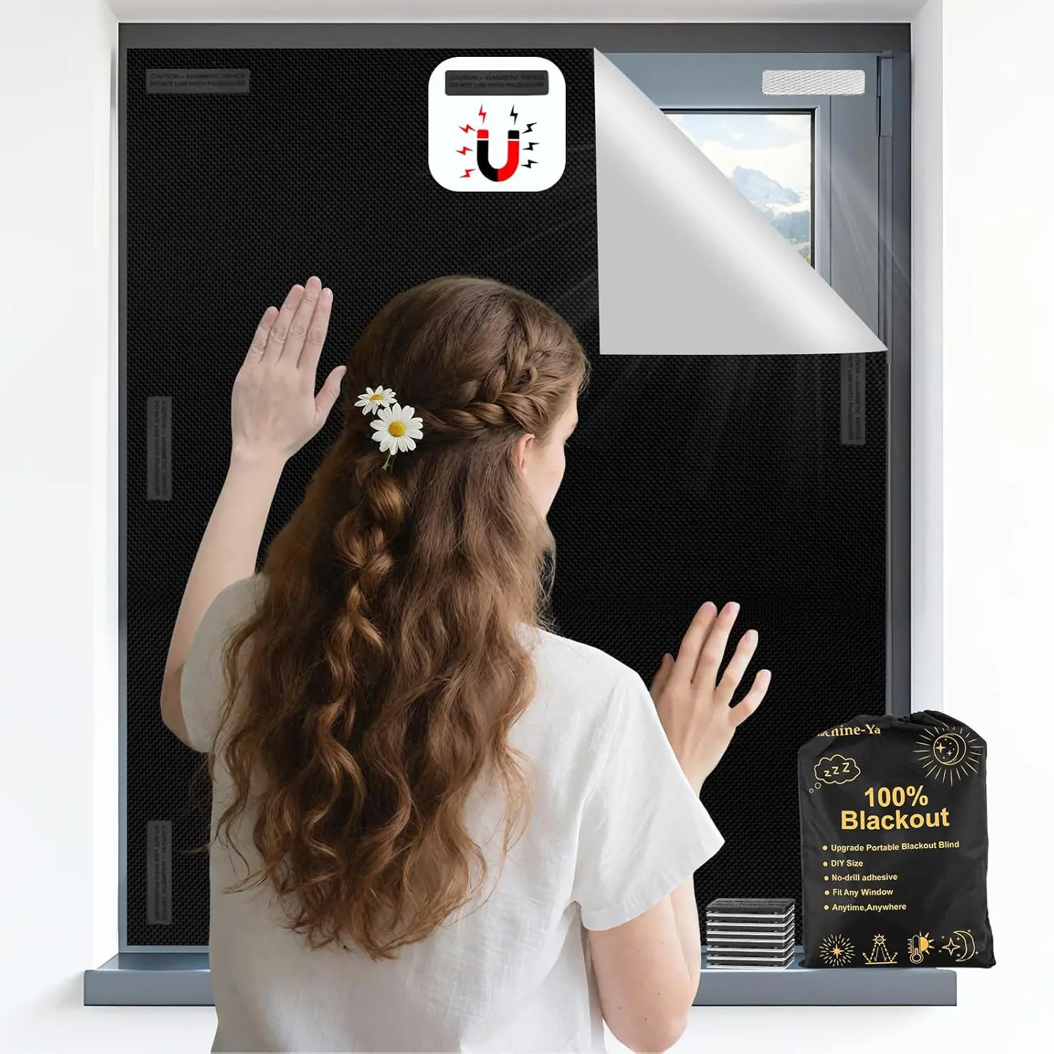 98"x57" Blackout Curtains for Bedroom, Portable DIY Window Blinds, 100% Magnetic Blackout Window Blind No Drill Strong Magnet Removable Curtain for Bedroom RV Nursery Travel Use