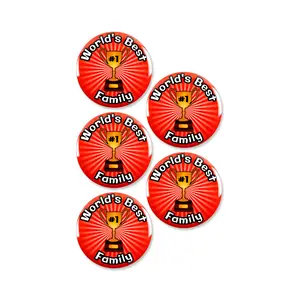 5 Pack - Worlds Best Family #1 Trophy Pinback Button - 3 Inch