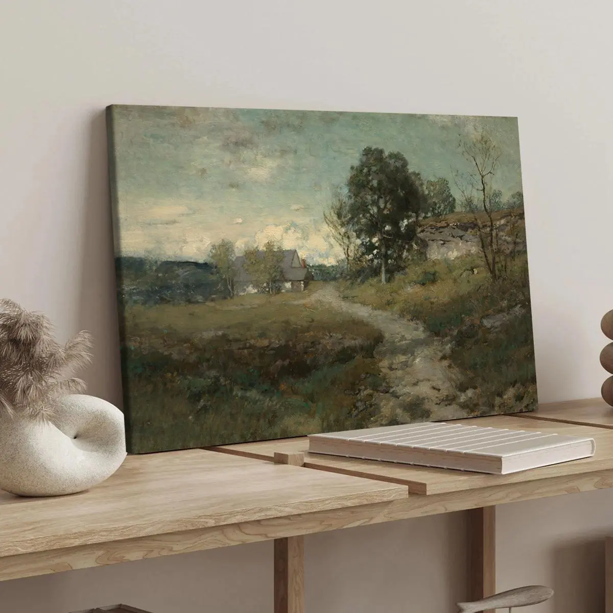 Countryside Abode Scenery Pattern Canvas Painting with Frame, 1 Count Modern Art Decoration, Wall Art for Home Living Room Bedroom Office