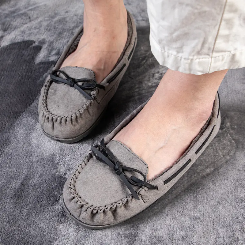 KOLILI Women's Suede Moccasin Slipper Shoes for Women - Closed Toe, Slip-On Style Casual Flats with Luxe Upper, Plush Lining, Cute Bow, Soft Cushion, Non-Slip Rubber Sole, Hugs Your Heel, Easy On and Off for Indoor-Outdoor Wear