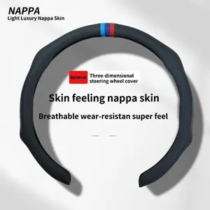 Steering Wheel Cover Upgraded Nappa Leather Tricolor Steering Wheel Cover Sporty Style with Alignment Mark, Inner Buckle Anti-Slip, Breathable Safe, Supercar-Grade Grip Trim modern easy installation automotive accessory all-season use install non slip
