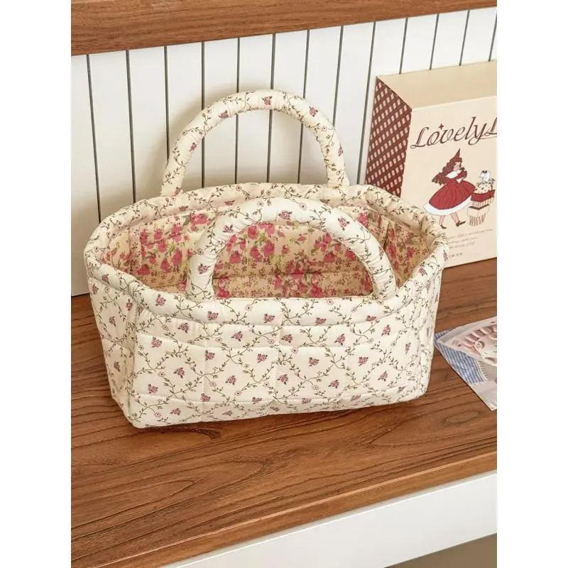 Pastoral Small Mixed Flowers Storage Basket (Small Size), Multi-Use Home Organizer for Dirty Clothes & Desktop Use, Home Supplies Organizer, Pastoral Small Mixed Flowers Storage Basket Sma