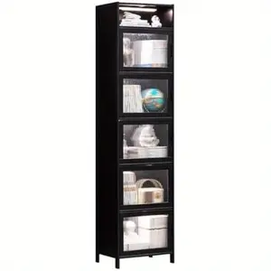 Six-Layer Ultra-Thin Cube Storage Bookshelf with Transparent Doors - Tall Wooden Bookshelf, Suitable for Small Spaces, Home Office, Bedroom or Living Room Storage and Display, Living Room Organizer|Modern Cubic Design|Compact storage box, bookshelf