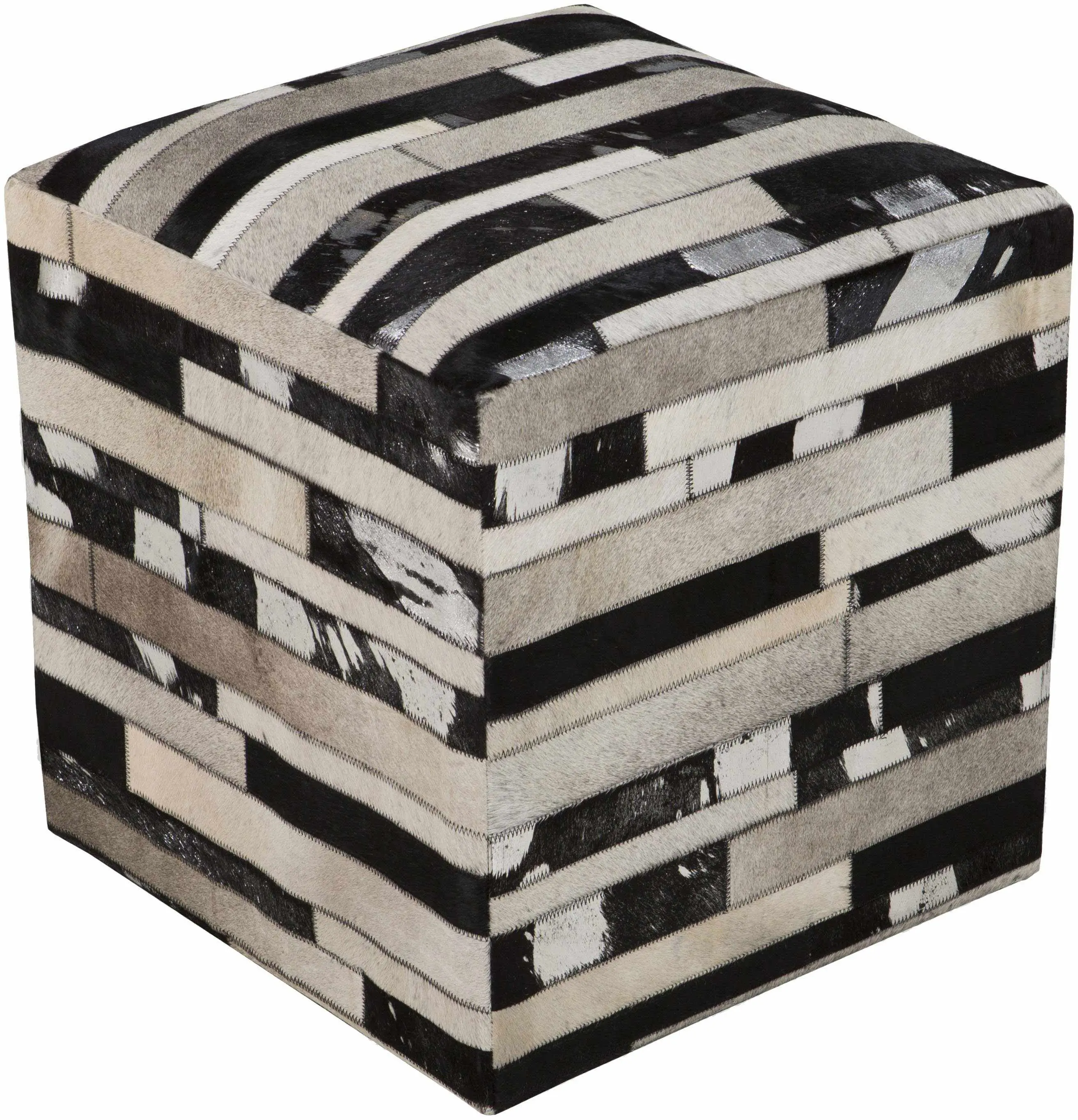 Mark&Day Grobweikersdorf Hide Leather and Fur Black Leather Pouf