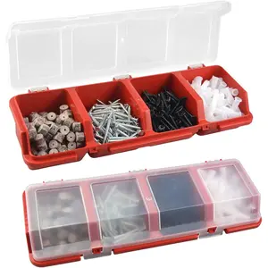 Screw Organizer Storage Bins, 2 Pack Stackable Bins with Lids, Divider Compartment Containers for Garage/Craft Tool Organizing, Tool Cart Cabinet Workbench Drawers Organization and Storage (Red)