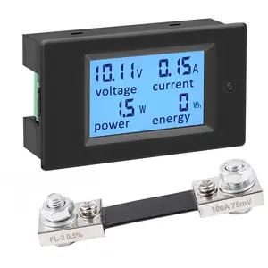 Digital Ammeter Voltmeter DC  Current Power Energy Meter 6.5V~100V with 100A Shunt, DC  Amp Watt KWh Meter Panel Gauge LCD Display 4 in 1 Multimeter Solar