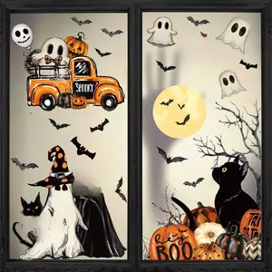 40 PCS Halloween Window Cling Sticker, Jack-O-Lantern Pumpkin Truck Gnome Ghost Bats Cat Home Party Supplies Shop Window Glass Display Decoration