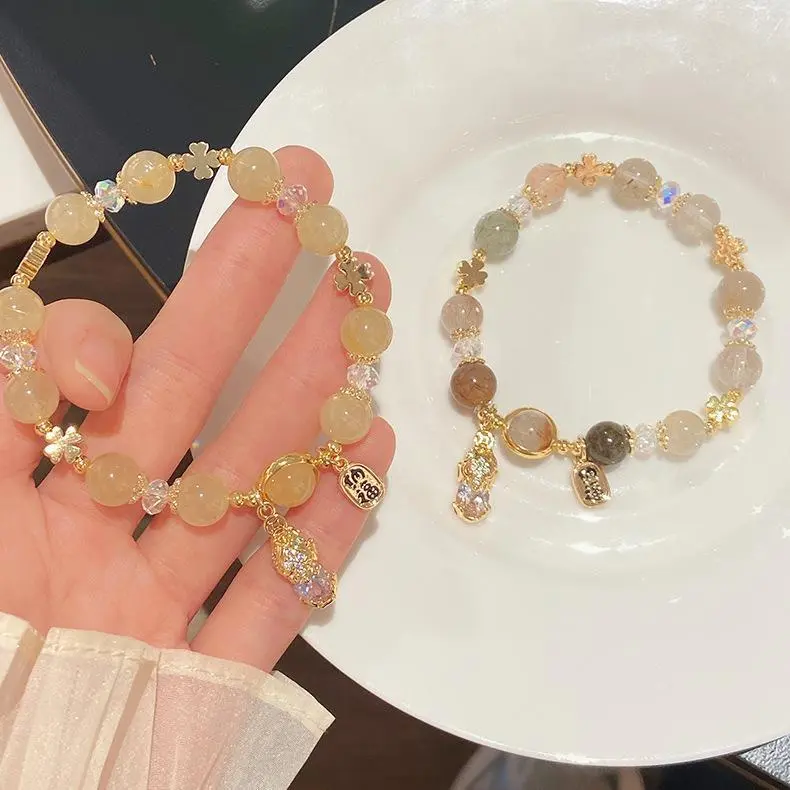 New Golden Crystal Lucky Nafu Citrine Bracelet Pixiu swallowing Beast Wealth Little Overlord Fortune Stone Hand String New Golden Crystal Lucky Nafu Citrine Bracelet Pixiu swallowing Beast Wealth Little Overlord Fortune Stone Hand String