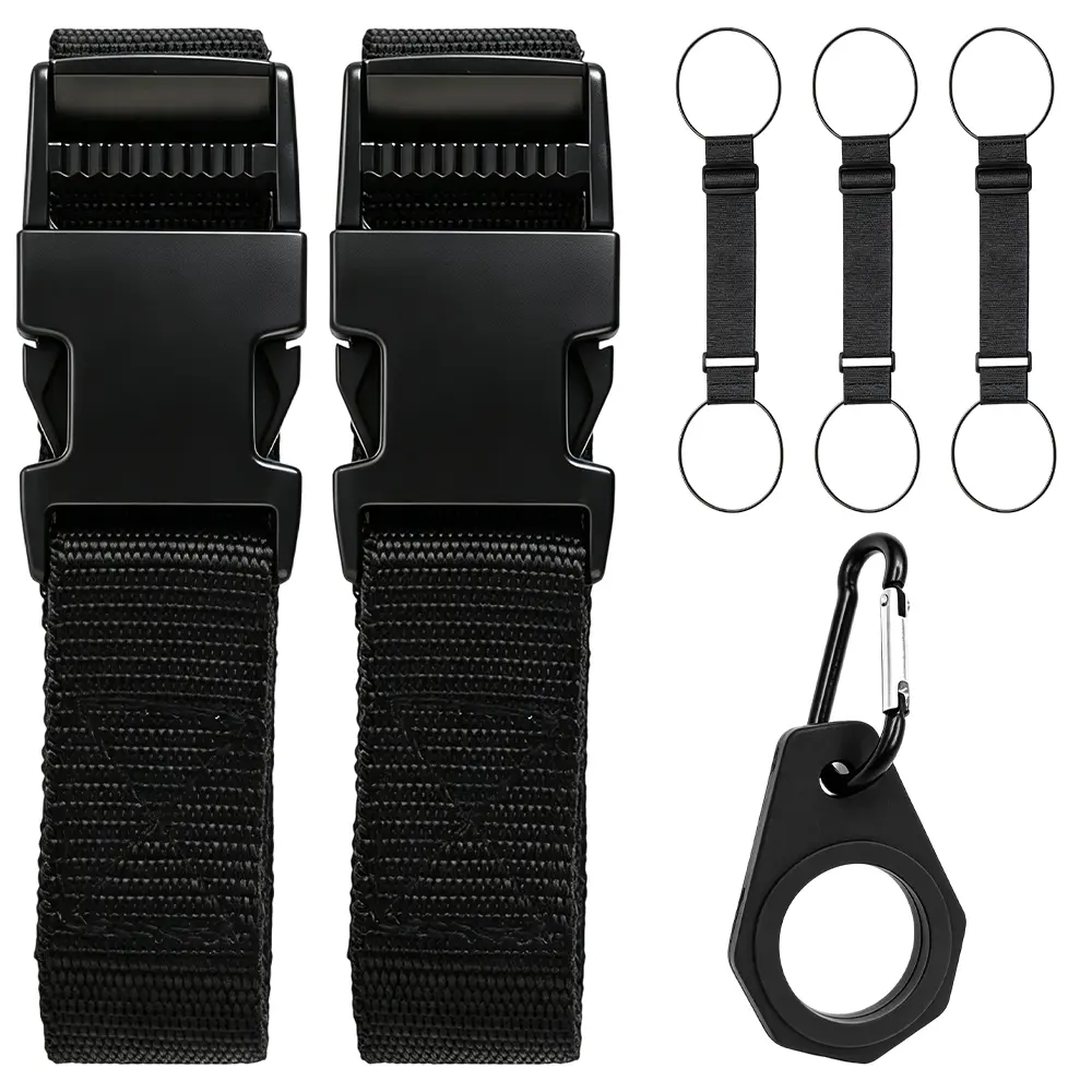 Luggage Straps for Suitcases Adjustable Connect up to 3 suitcases with elastic rope & sturdy 600D polyester straps, buckle & bottle clip, 6PCS