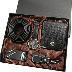 5-piece Men's Gift Box Set, Equipped with Quartz Watch, Belt, Wallet and Key Chain-suitable for Everyday and Various Occasions-New Year, Valentine's Day, Birthday Gift First Choice.