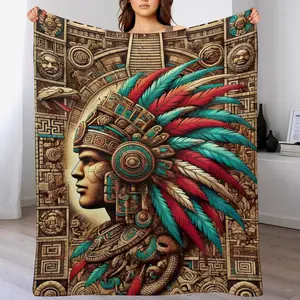 Aztec Feathered Lord Maya Aztec Feathered Serpent Soft Flannel Blanket - Warm Cozy Throw for Bed Couch Native American Inspired Flannel Blanket