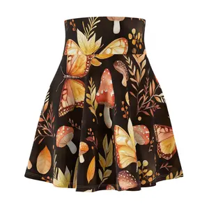 Boho Butterflys and Mushrooms Skater Skirt, Women's Flare Mini Skirt, Nature Lover Gift, Hippie Festival Wear, Floral A-Line Skirt