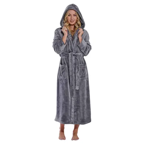 Turquaz Super Soft Gray Plush Hooded Women's Robe