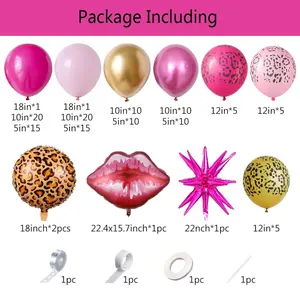 135pcs Hot Pink Cheetah Balloon Arch Kit with Gold Latex & Lip Foil for Party Decorations