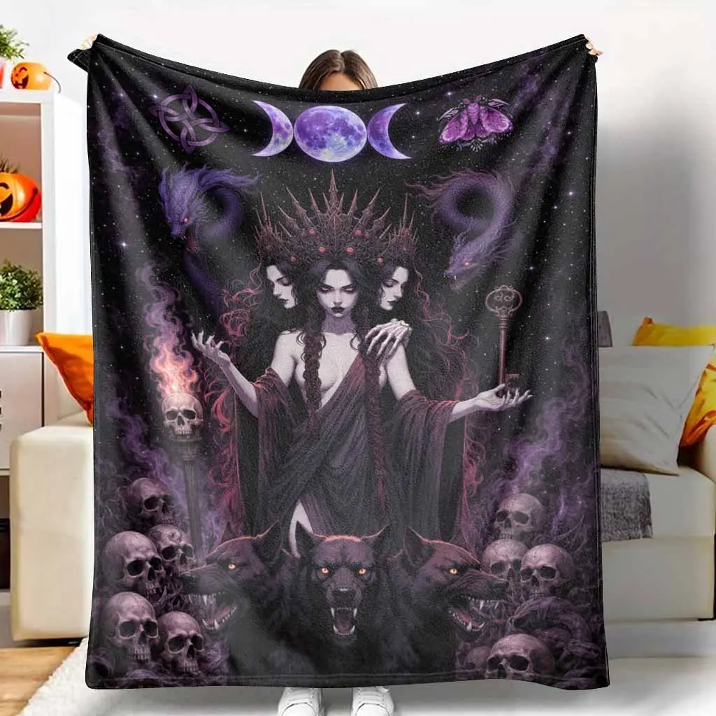 Gothic Moon Goddess Flannel Blanket Purple Crescent Moon Fantasy Print Cozy Soft Warm Plush Lightweight for Sofa Bed Travel Camping Halloween Decor Gift Living Room Bedroom