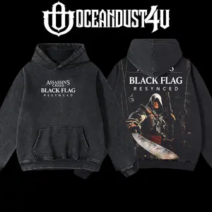 OceanDust4U Assassin's Creed Black Flag Resynced Men's Oversized Classic Cotton Hoodie & T-Shirt - Retro Street Menswear TV Show Graphic Top