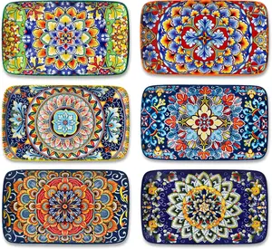 Simi 6- Ceramic Salad Plates Set - 8.5 Inch, Rectangular Dessert Plates for Sushi, Appetizer, Cake - Microwave & Oven Safe, Porcelain Plates for Kitchen Decor