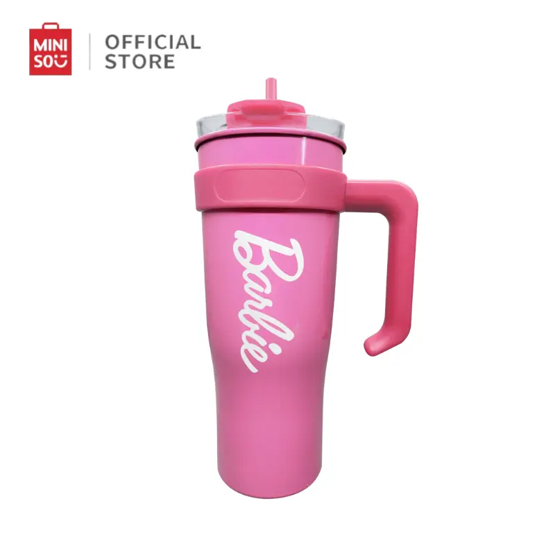 MINISO Barbie Jumbo Stainless Steel Straw Tumbler 1600mL Large Capacity Travel Cup for Women Girls Reusable Insulated Drink Mug with Handle Leak Resistant Design
