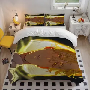 3Pcs Alien Stage Alien Stage Alien stage blonde character with golden eyes Patterned Polyester Skin-Friendly Bedding Set, Stylish Art Design, Christmas & Birthday Gift, Great for Bedroom & Guest Room, 1 Duvet Cover + 2 Pillowcases (No Insert)