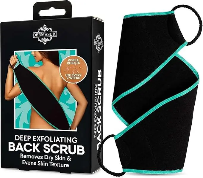 Dermasuri Back Scrubber Body Brush for Showering, Dry Skin Removal & Anti-Acne Tool for Back & Shoulders, 27 x 8in Personal Care Accessories, 27X8 In, Plant-Based Microfiber Mesh, Exfoliating, 8In Wide, All Skin Types, Natural, Mesh Scrubber, Bath, Body S