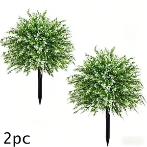 2pcs of Artificial White Lavender with Ground Stakes, Uv-Resistant Artificial Shrubs Suitable for Indoor And Outdoor Decoration in Summer And Autumn, Including Homes, Hotels, Gardens, Offices, Weddings, And Vacation Settings