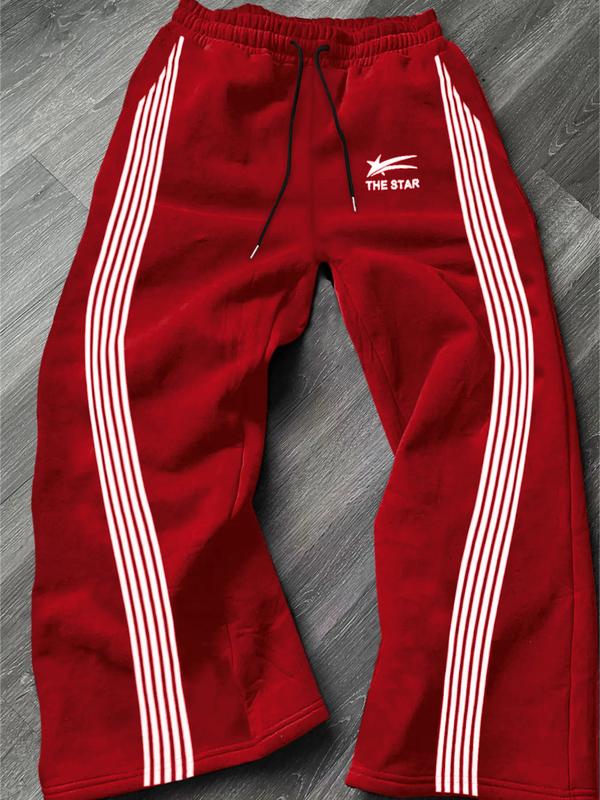 Men's Casual Sporty Long Pants, Star Pattern Side Striped Fashion Sweatpants, Drawstring Wide Leg Loose Fit, All Seasons Wear, Athleisure Style Men's Casual Sporty Long Pants, Star Pattern Side Striped Fashion Sweatpants, Drawstring Wide Leg Loose Fit, All Seasons Wear, Athleisure Style