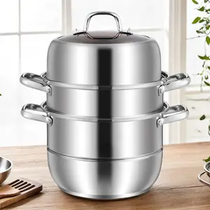 11 in Versatile Stainless Steel Steamer Pot - 1x 3-Tier Kitchen Cookware with Lid and Handle, High-Quality Material for Healthy Cooking of Vegetables, Dumplings, Easy to Use