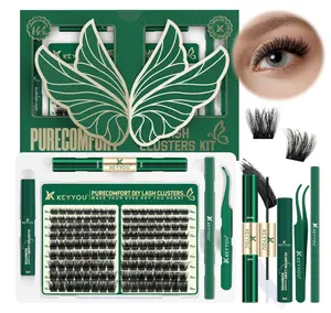 KEYYOU Lash Extension Kit 144pcs Thick Super Soft Lash Clusters,10-18mm D Curl Individual Lashes Kit with Bond and Seal Applicator and Brush Remover Easy to DIY at Home（PC03Kit-D-10-18MIX）