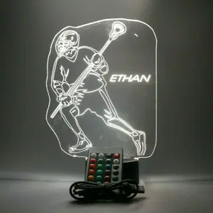 Lacrosse Player, Sports LED Tabletop Night Light Up Lamp, 16 Color options with Remote