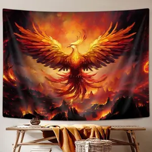 Red Anime Phoenix Birds Hippie Style Tapestry 80"W x 60"H Bedroom Wall Decor for College Dorm Home Decor Beautiful and Cool Tapestry