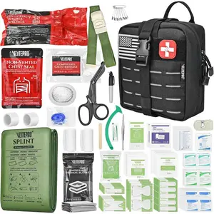 242 Piece First Aid & Survival Kit – Molle Pouch IFAK, 1000D Nylon, Color-Coded Compartments, Medical Kit for Camping, Boat, Hunting, Hiking, Home, Car/Home/Earthquake Emergency (Black)