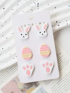 Easter Acrylic Soft Clay Earrings Set, Cute Bunny Egg Carved Studs, Casual Party Jewelry, All Seasons Gift, High Quality Earrings, No Choking Hazard
