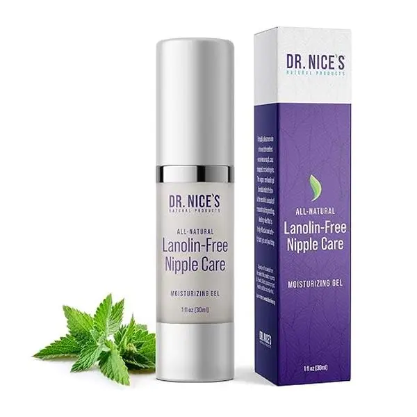 Dr. Nice's Moisturizing Gel - Lanolin-Free All Natural Nipple Cream for Breastfeeding - Nursing Essentials with Instant Cooling Relief for Sore Nipples - Water-Based Moisturizer Safe for Mom & Baby - (1.0 Fl. Oz) Pregnancy