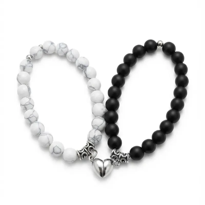 Set de Pulseras Magnéticas "Almas Gemelas" (Howlita y Ónix)
