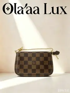 Pre-owned Louis Vuitton Damier Ebene Mini Pochette Accessoires Pouch with Gold Chain Zipper Designer Coin Purse