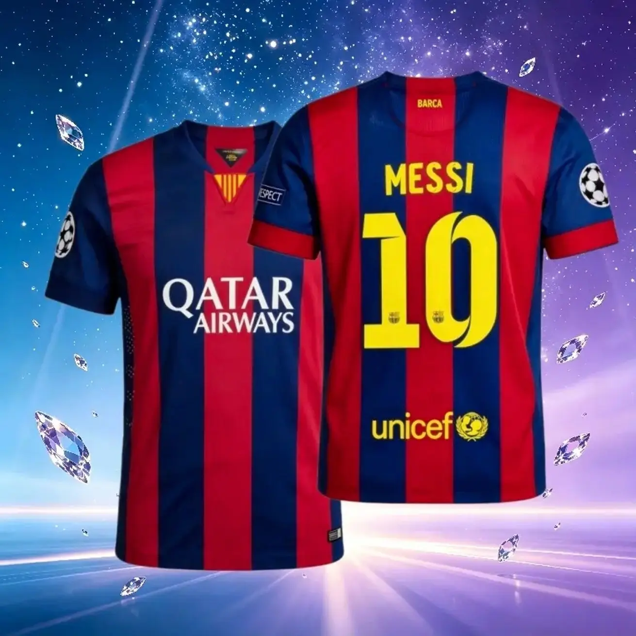 14 15/Home/Short Sleeve/10# Messi/Retro/Soccer Jersey/Fans Version/Red Blue O