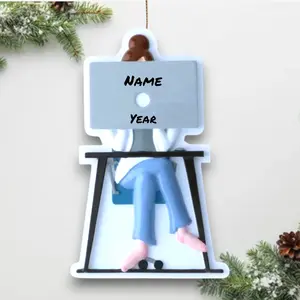 Personalized Zoom Call Female Christmas Ornament – Work from Home Pajama Meeting – Custom Name & Year – Funny Remote Work Gift – Noel Box