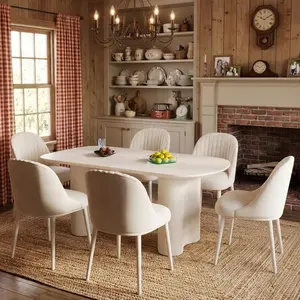 Guyii 55-Inch Modern Rectangular Dining Table Set with 4/6 Chairs, White Wavy Legs, High-Density Foam Cushions, Steel Tube Frames for Small Space Indoor Kitchen Breakfast Nook